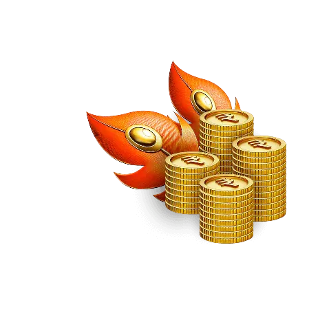 Stacks of gold coins with orange feathers