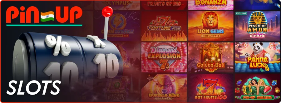 Pin-Up slot lobby with a slot machine lever and game thumbnails